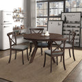 Wooden Dining Table Set, Mid Century Modern Round Rubber Wood Kitchen Table And Cross Back Upholstered Dining Chairs For Dining Room, Kitchen, Saving Space 1 Table With 4 Chairs , Dark Brown Dark