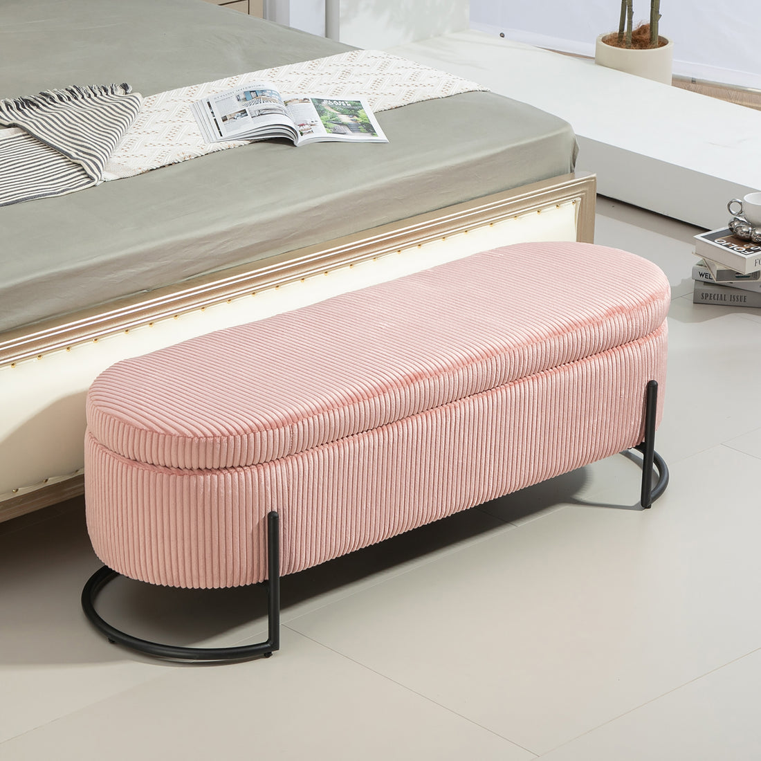 Coolmore Storage Ottoman,Bedroom End Bench,Upholstered Fabric Storage Ottoman With Safety Hinge, Entryway Padded Footstool, Ottoman Bench For Living Room & Bedroom Pink Pink Foam Velvet