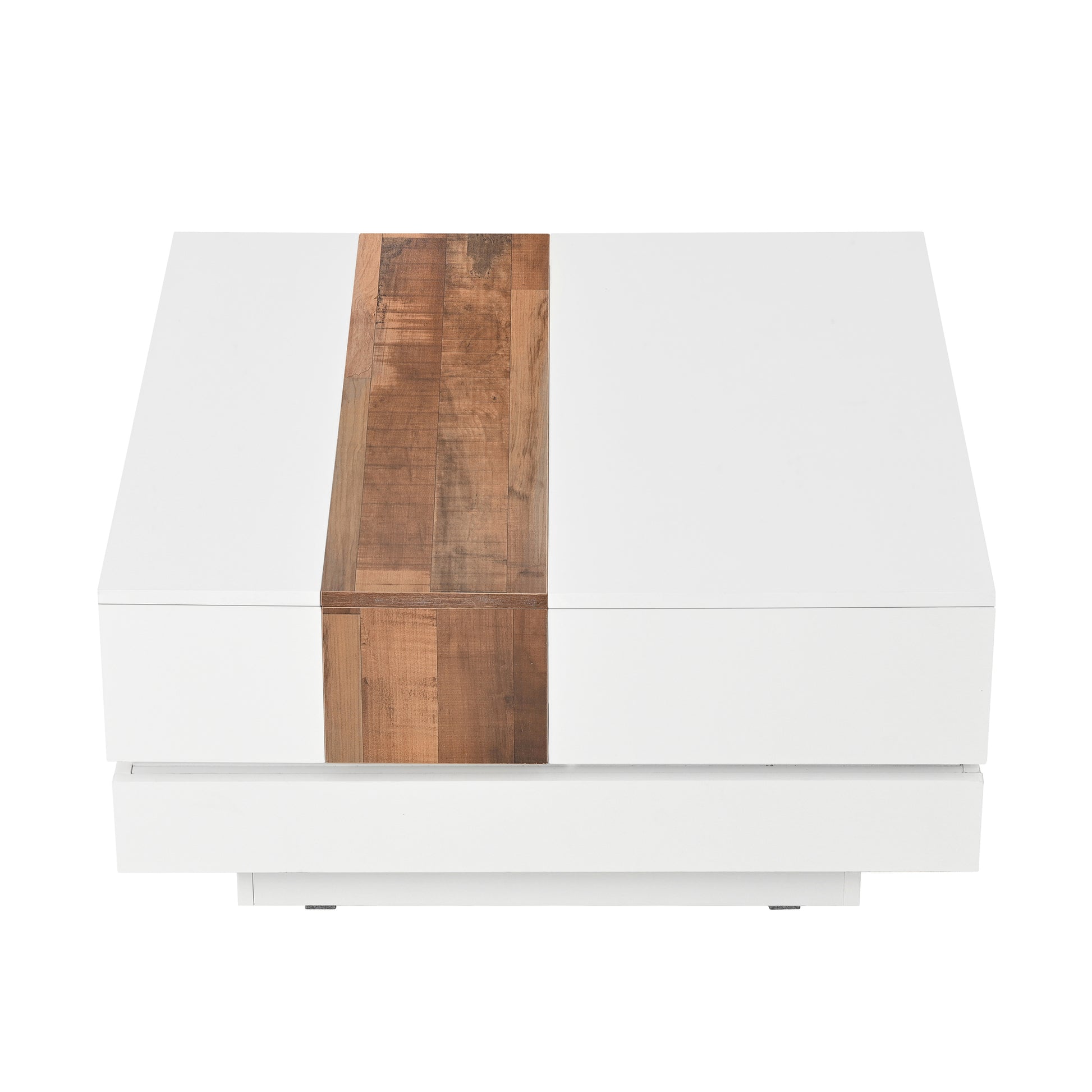 31.4'' X 31.4'' Square Coffee Table With Sliding Tabletop, High Gloss Center Table With Hidden Storage Compartment, Extendable Cocktail Table With Walnut Grain Finish For Living Room, White White Square Mdf