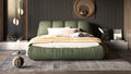 Queen Size Upholstered Platform Bed With Oversized Padded Backrest, Thickening Pinewooden Slats And Solid Wood Leg,Green Box Spring Not Required Queen Green Wood Pine Polyester Solid Wood