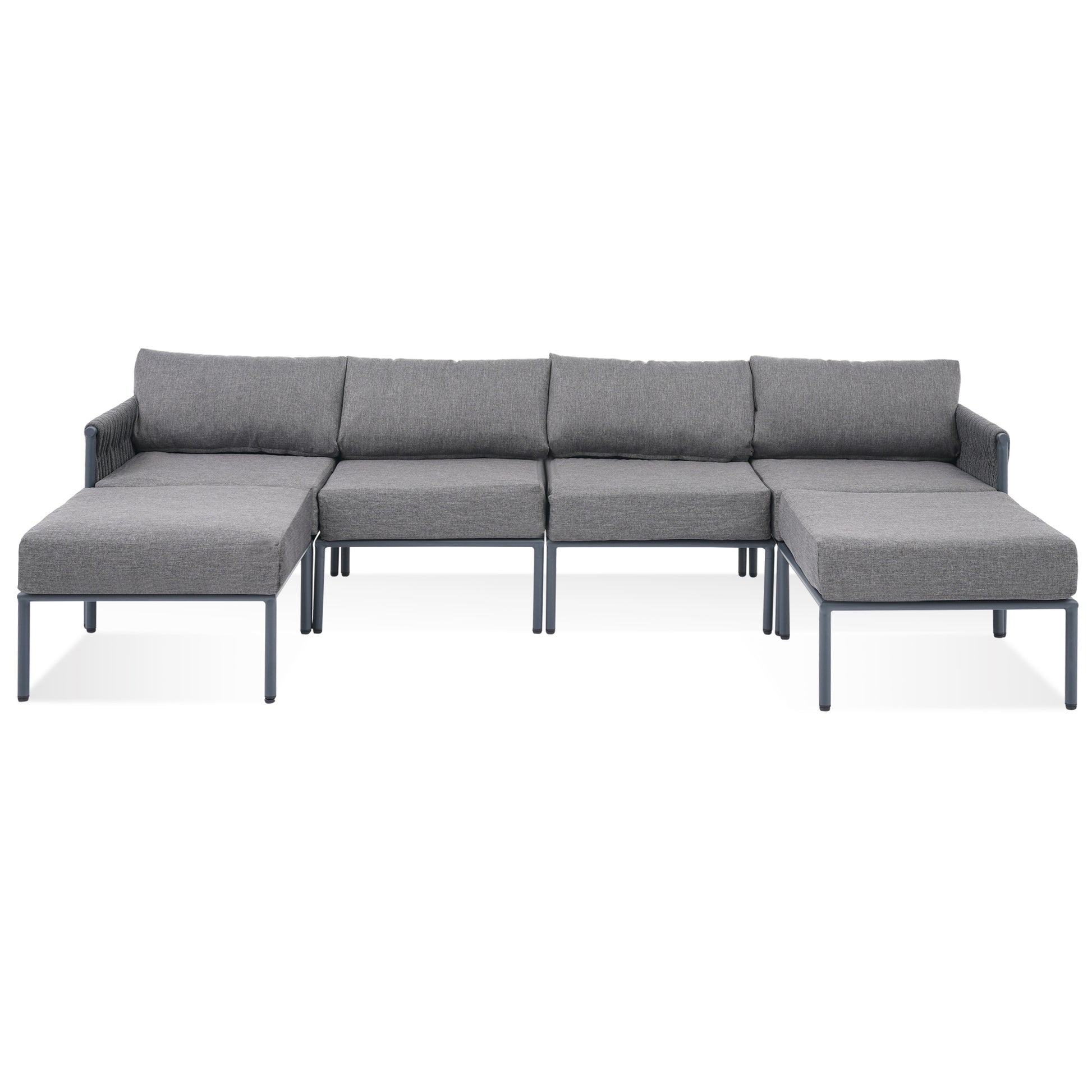 6 Pieces Aluminum Patio Furniture Set, Modern Metal Outdoor Conversation Set Sectional Sofa With Removable Olefin Extra Thick Cushions 5.9" Cushion, Grey Yes Complete Patio Set Gray Seats 6 Weather Resistant Frame Garden & Outdoor