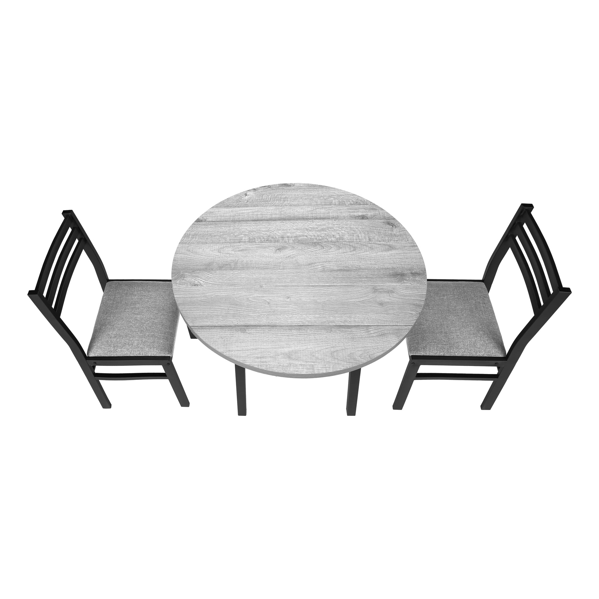 Dining Table Set, 3Pcs Set, Small, 35" Drop Leaf, Kitchen, Black Metal, Grey Laminate, Contemporary, Modern Grey Foam Mdf