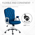 Vinsetto Home Office Chair, Velvet Computer Chair, Button Tufted Desk Chair With Swivel Wheels, Adjustable Height, And Tilt Function, Blue Blue Polyester