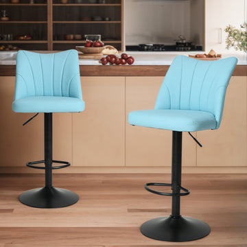 Swivel Bar Stools Set Of 2,Height Adjustable Counter Stool,Modern Armless Faux Leather Barstool Chairs With Backs For Kitchen Island Blue Leather