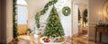6Ft Dark Green Pine Christmas Tree, Pre Lit Set With Tree & Garland & Wreath, Hinged Artificial Xmas Tree With White Tips, Red Berries And Pine Cones, 11 Colorful Modes, Indoor Holiday Decoration Green Pvc