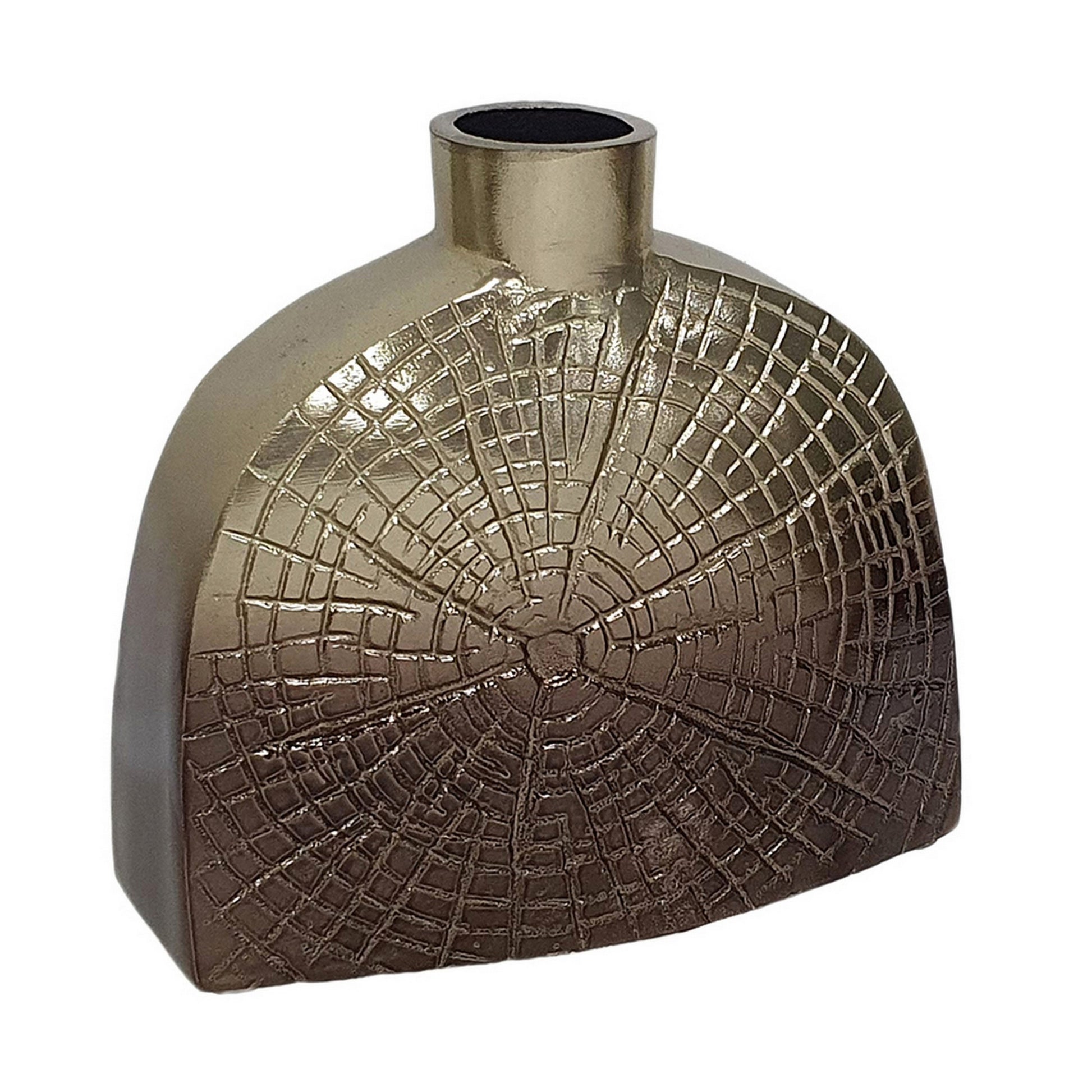 Pece 8 Inch Aluminum Decorative Vase, Webbed Design, Square Base, Gold Gold Aluminum