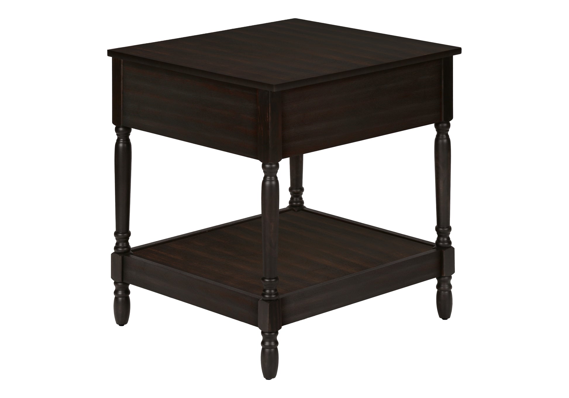 Accent Table, 2 Tier, End, Side Table, Square, Nightstand, Bedroom, Lamp, Brown Veneer, Traditional Walnut Mdf