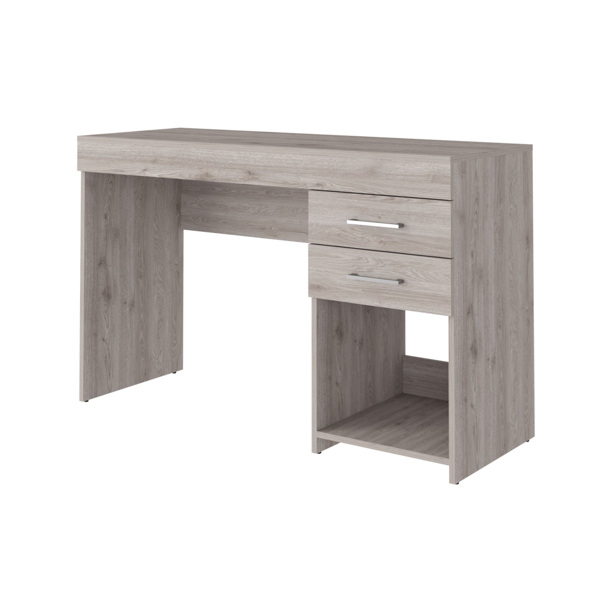 Austin Writing Computer Desk, Two Drawers, One Cabinet Gray Computer Desk Office Contemporary Floor Mount Rectangular Drawers Computer Tables Rectangular Melamine Engineered Wood