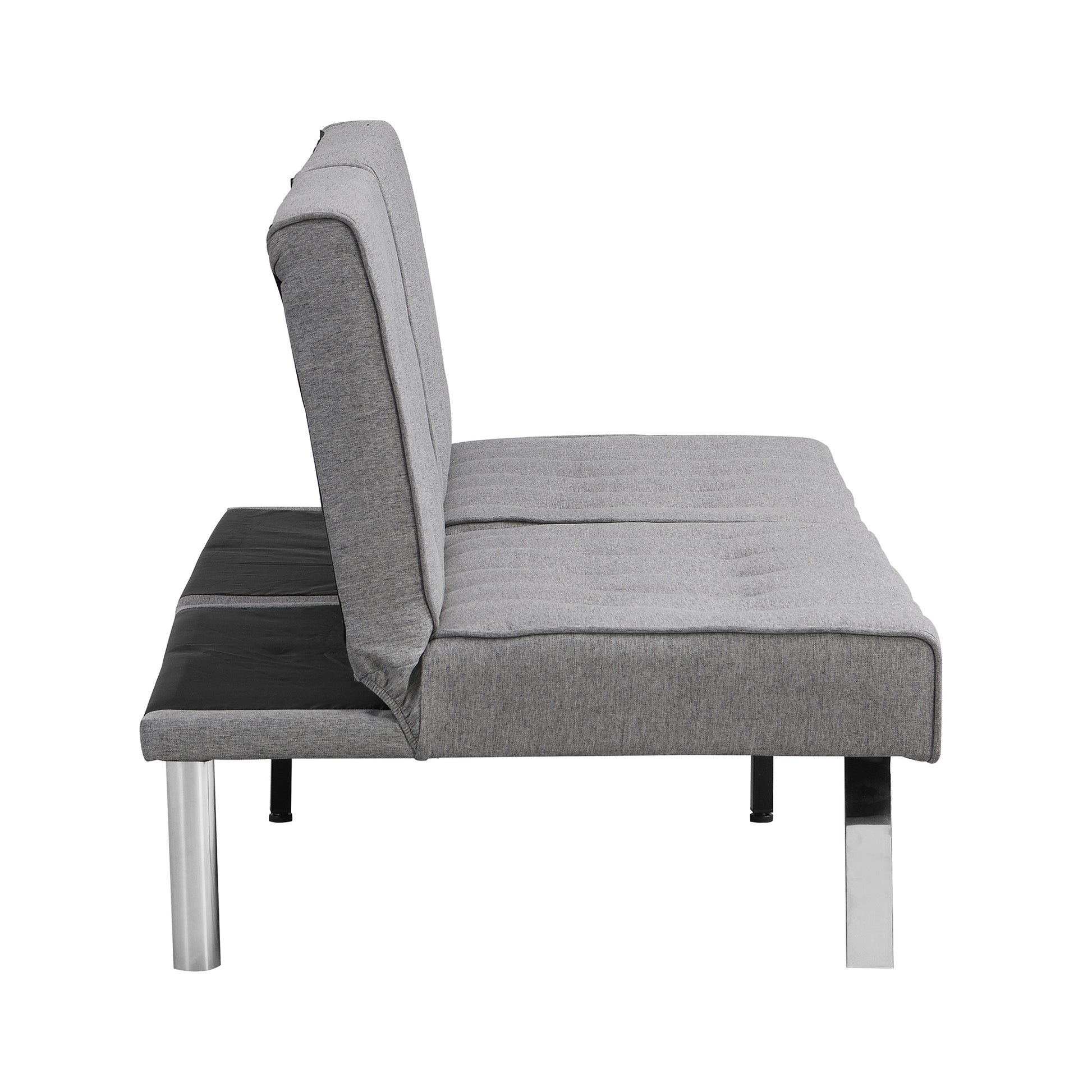 Wood Frame, Stainless Leg, Futon, Sofa Bed Grey Grey Fabric 2 Seat