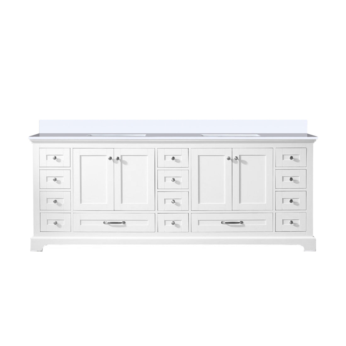 White Double Bath Vanity 84 In. W X 22 In. D, With White Quartz Top White Plywood Wood