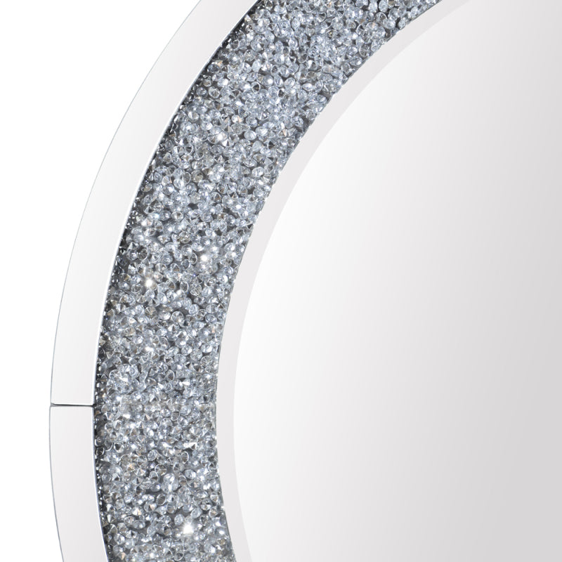 31.5" Crushed Diamond Decor Round Wall Mirror Silver Art Deco,Modern Mdf Glass,Mirror