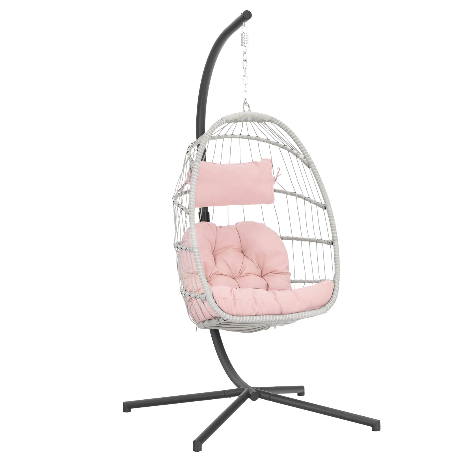 Outdoor Wicker Rattan Swing Chair Hammock Chair Hanging Chair With Aluminum Frame And Blue Cushion Without Stand Pink Cushion Yes Pink Rust Resistant Frame Fade Resistant Cushion Complete Patio Sets