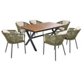 7 Pieces Patio Dining Set, All Weather Outdoor Furniture Set With Dining Table And Chairs, Acacia Wood Tabletop, Metal Frame, For For Garden, Backyard, Balcony, Green Yes Green Seats 6 Garden & Outdoor Complete Patio Sets Wood Wood Rope