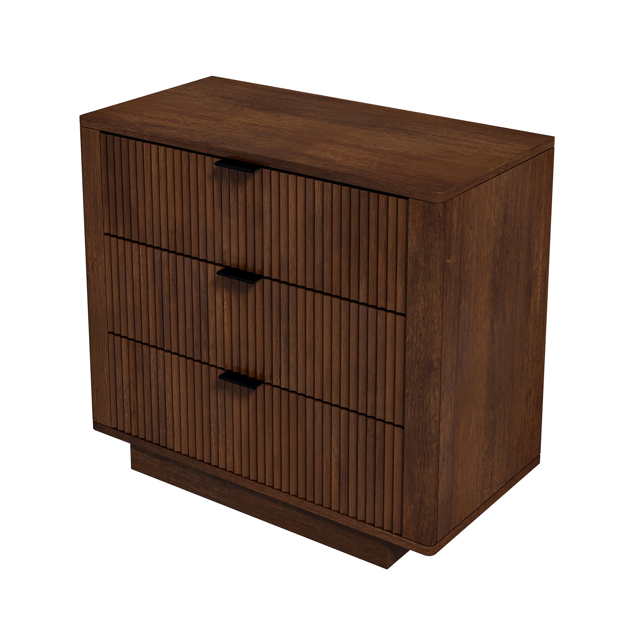 Lola Walnut Nightstand 3 Drawer Brown,Walnut,Wood Brown 3 Drawers Bedroom Bedside Cabinet Mid Century Modern Solid Wood Walnut Finish Solid Wood