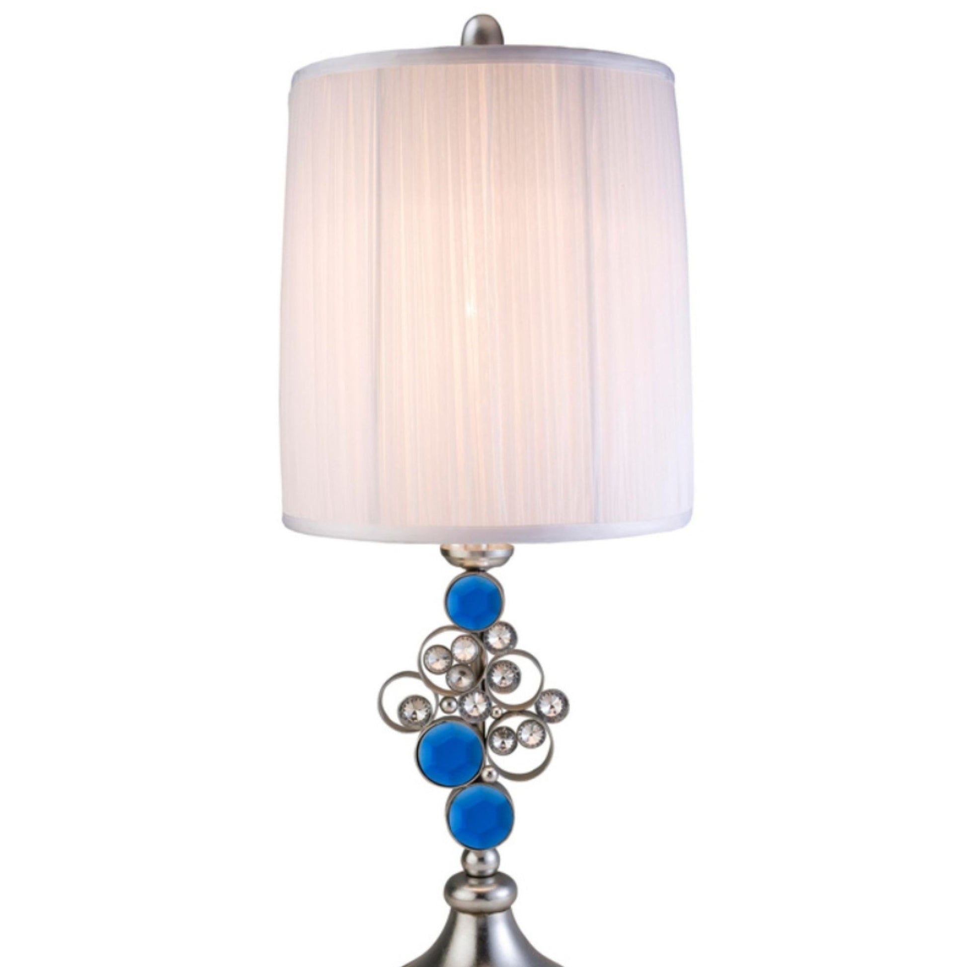 28" Tall Polyresin Table Lamp "Just Dazzle" With Silver Finish, White Shade Silver Metal