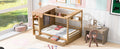 Full Size House Bed With Two Drawers And Wardrobe,Natural Full Natural Solid Wood