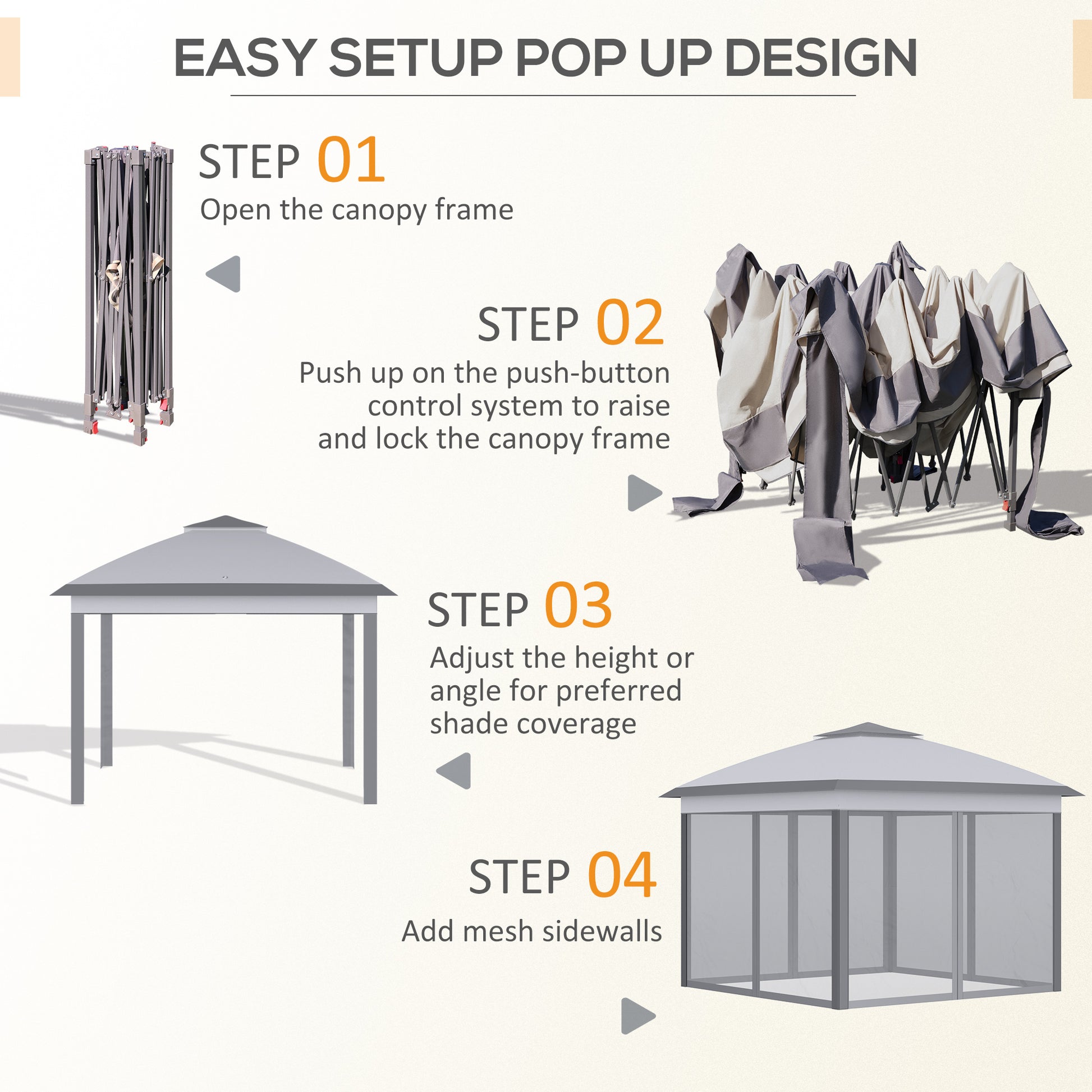 Outsunny 11' X 11' Pop Up Canopy Tent With Netting And Carry Bag, Instant Gazebo Sun Shelter, Tents For Parties With 121 Square Feet Of Shade, For Outdoor, Garden, Patio, Gray Grey Steel