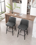 Counter Height Swivel Bar Stools Set Of 2, 360 Swivel Upholstered Barstools With Back And Metal Legs, 25.6