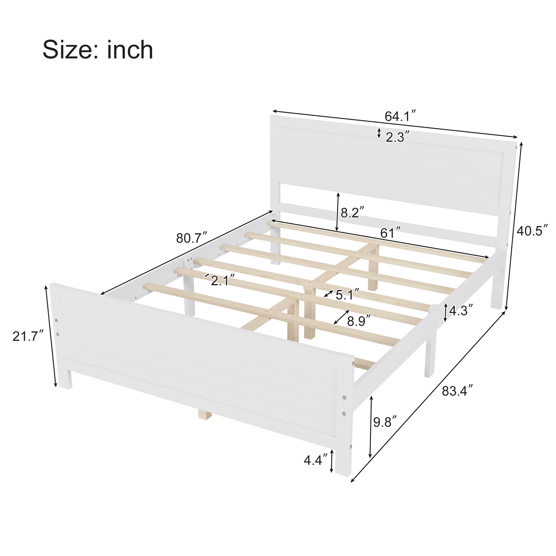 Wood Platform Bed Frame With Headboard, Mattress Foundation With Wood Slat Support, No Box Spring Needed, Queen Size, White Box Spring Not Required Queen White Wood Solid Wood Mdf