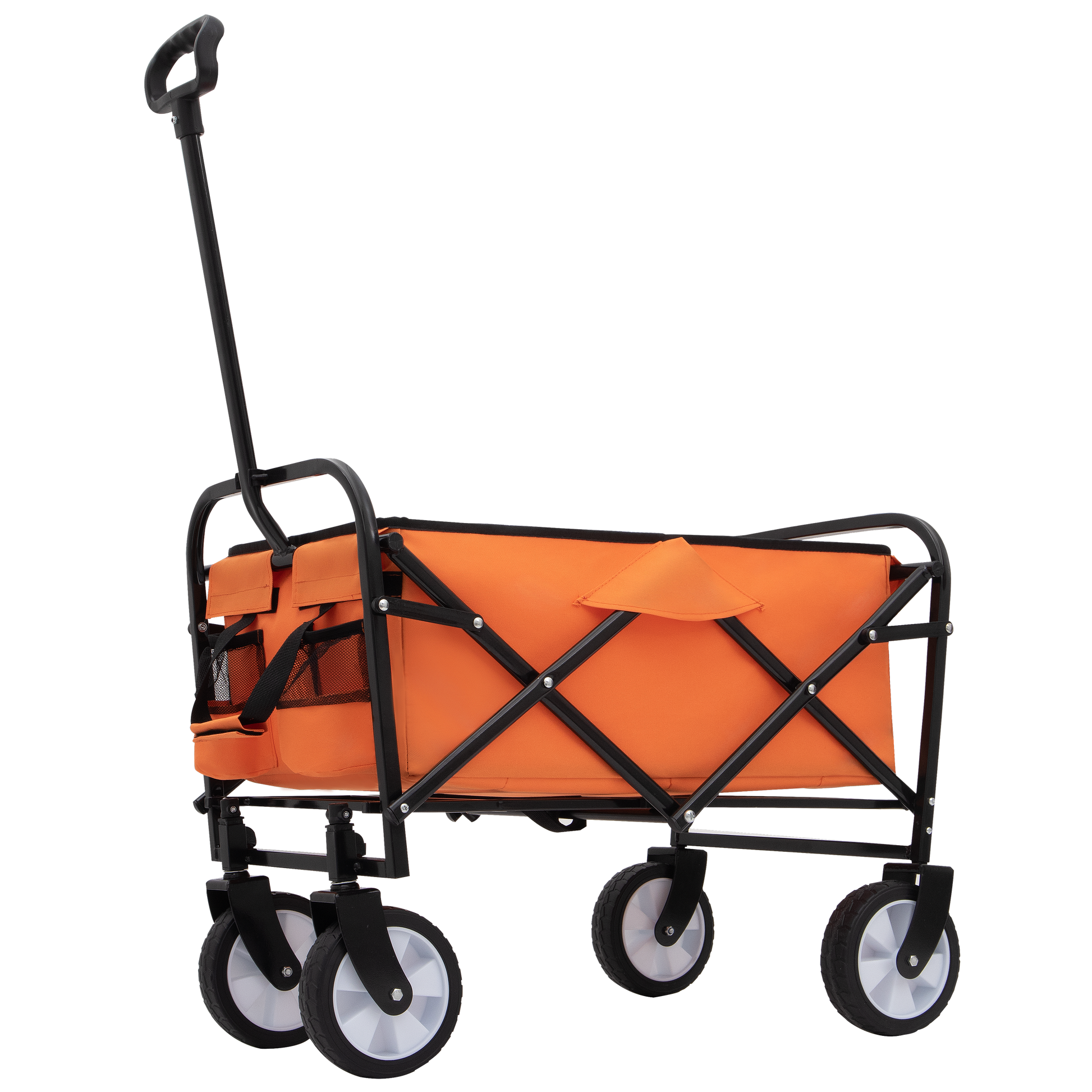 Minimeetall Strap Collapsible Foldable Wagon Cart Beach Wagon Heavy Duty Utility Cart Utility Wagon Grocery Cart For For Camping Shopping Sports Gardeing Fishing Supports 225Lbs Orange Orange Steel