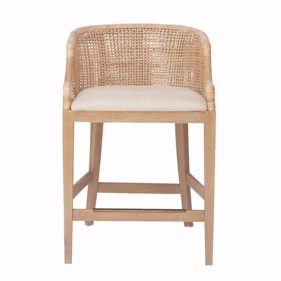 Handcrafted Rattan Counter Stool 25" H Natural Whitewash Polyester