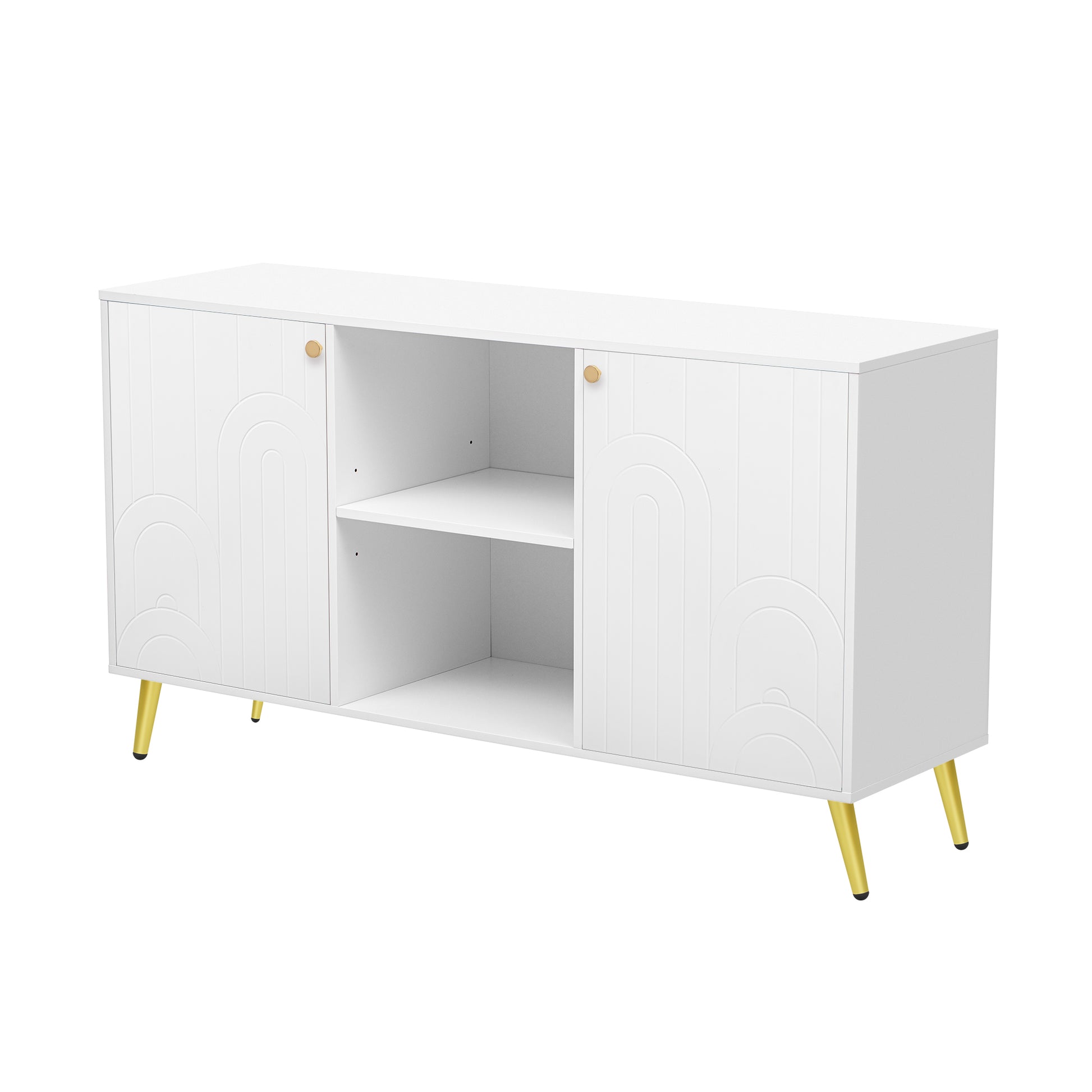 Modern Tv Stand For Tvs Up To 55 Inches, Entertainment Center Media Console,Adjustable Shelf, Metal Legs, Handles And Anti Tip Device For Living Room White 50 59 Inches Mdf