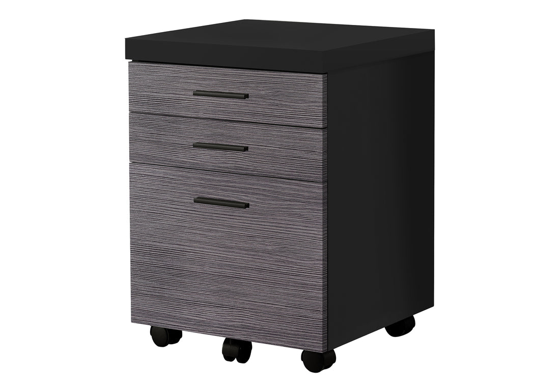 File Cabinet, Rolling Mobile, Storage Drawers, Printer Stand, Office, Work, Black And Grey Laminate, Contemporary, Modern Black Particle Board