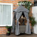 Outsunny Outdoor Towel Valet Caddy, Covered Poolside Towel Holder Rack, Shelf, Basket, Rolling Pe Rattan Wicker Storage On Wheels, Gray Gray Steel