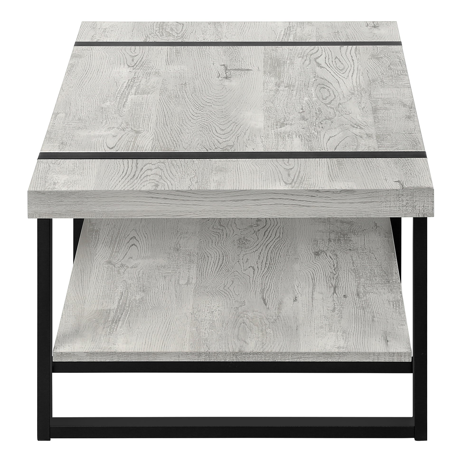 Coffee Table, Accent, Cocktail, Rectangular, Living Room, 48"L, Grey Laminate, Black Metal, Contemporary, Modern Grey Mdf