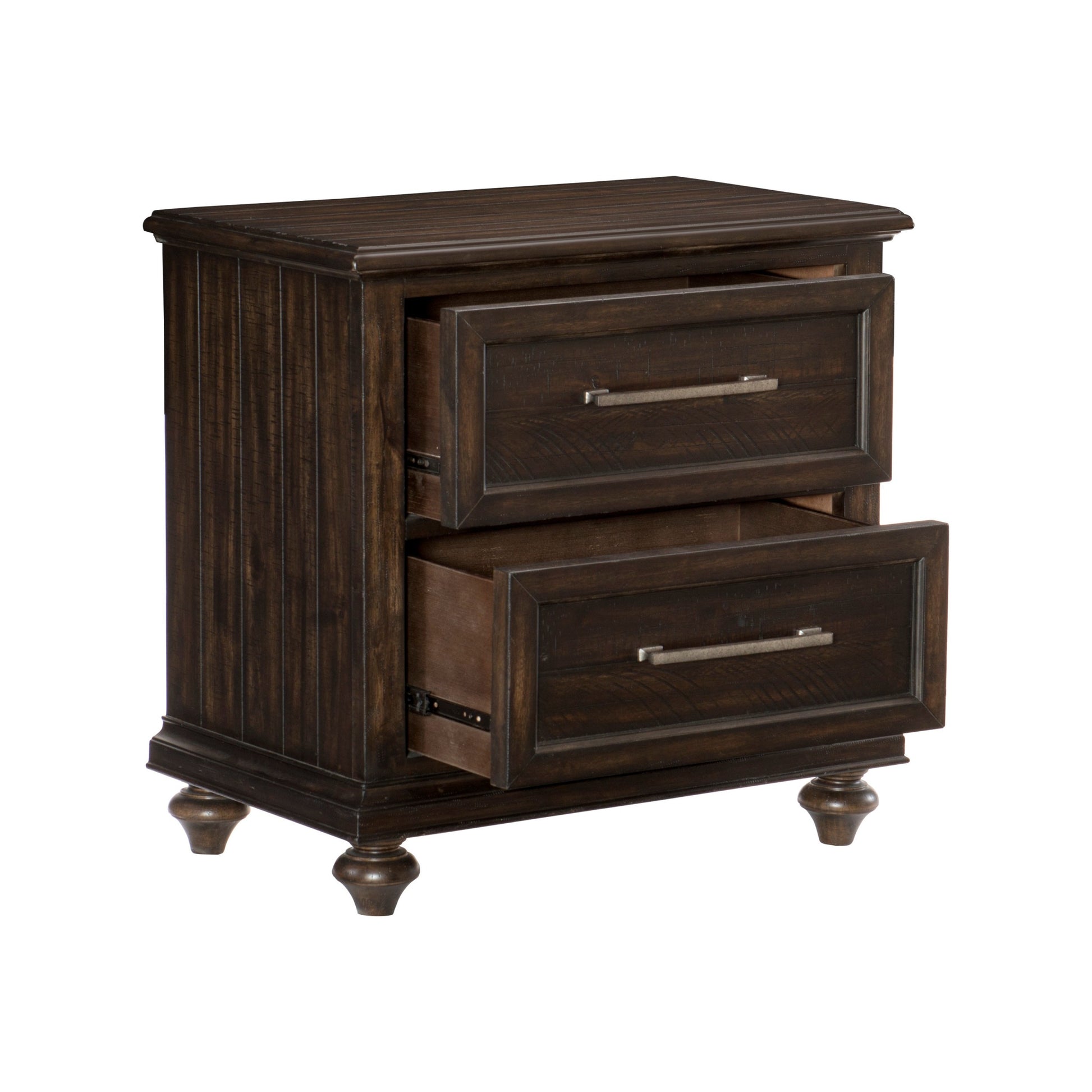 Solid Transitional Style Bedroom 1Pc Nightstand Of 2 Drawers Traditional Framing Driftwood Charcoal Finish Wooden Furniture Brown Mix 2 Drawers Bedside Cabinet Bedroom Transitional Wood