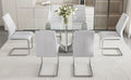 Table And Chair Set, Large Modern Rectangular Glass Table, Can Accommodate 6 8 People, Equipped With A 0.39 Inch Tempered Glass Tabletop And Large Mdf Table Legs, Comfortable And Soft Chairs. Transparent Glass