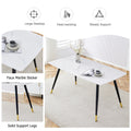 Table And Chair Set, White Imitation Marble Texture Rock Board Table Top, Black Metal Table Legs, Stable And Beautiful. Modern Simple Dining Table, Comfortable Seating. White Gray Metal