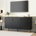 Modern Tv Stand With 3 Doors And Adjustable Shelves For Living Room, Fits Tvs Up To 70 Inches, Black Black 70 79 Inches Particle Board