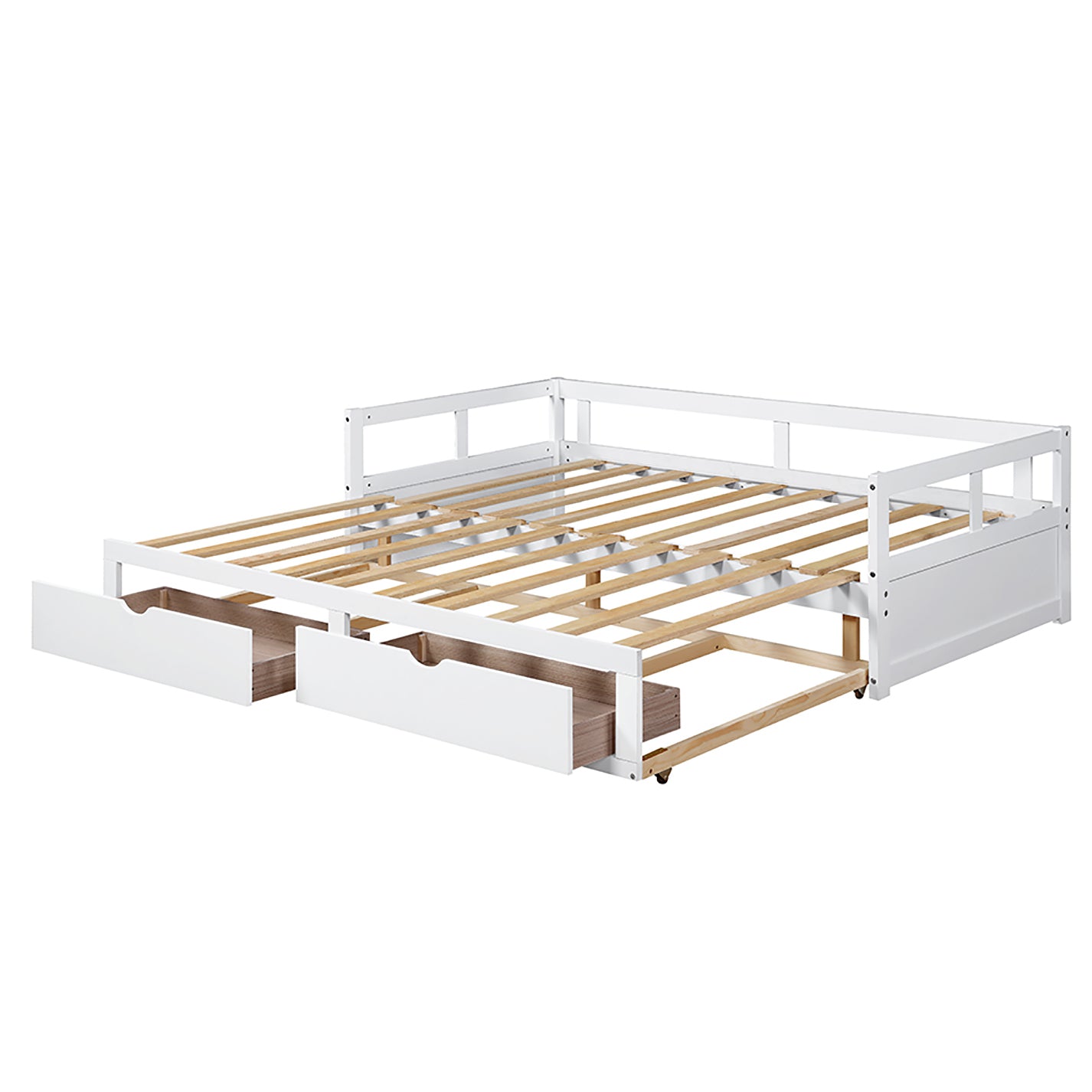 Wooden Daybed With Trundle Bed And Two Storage Drawersextendable Bed Daybed,Sofa Bed For Bedroom Living Room,White Twin White Solid Wood