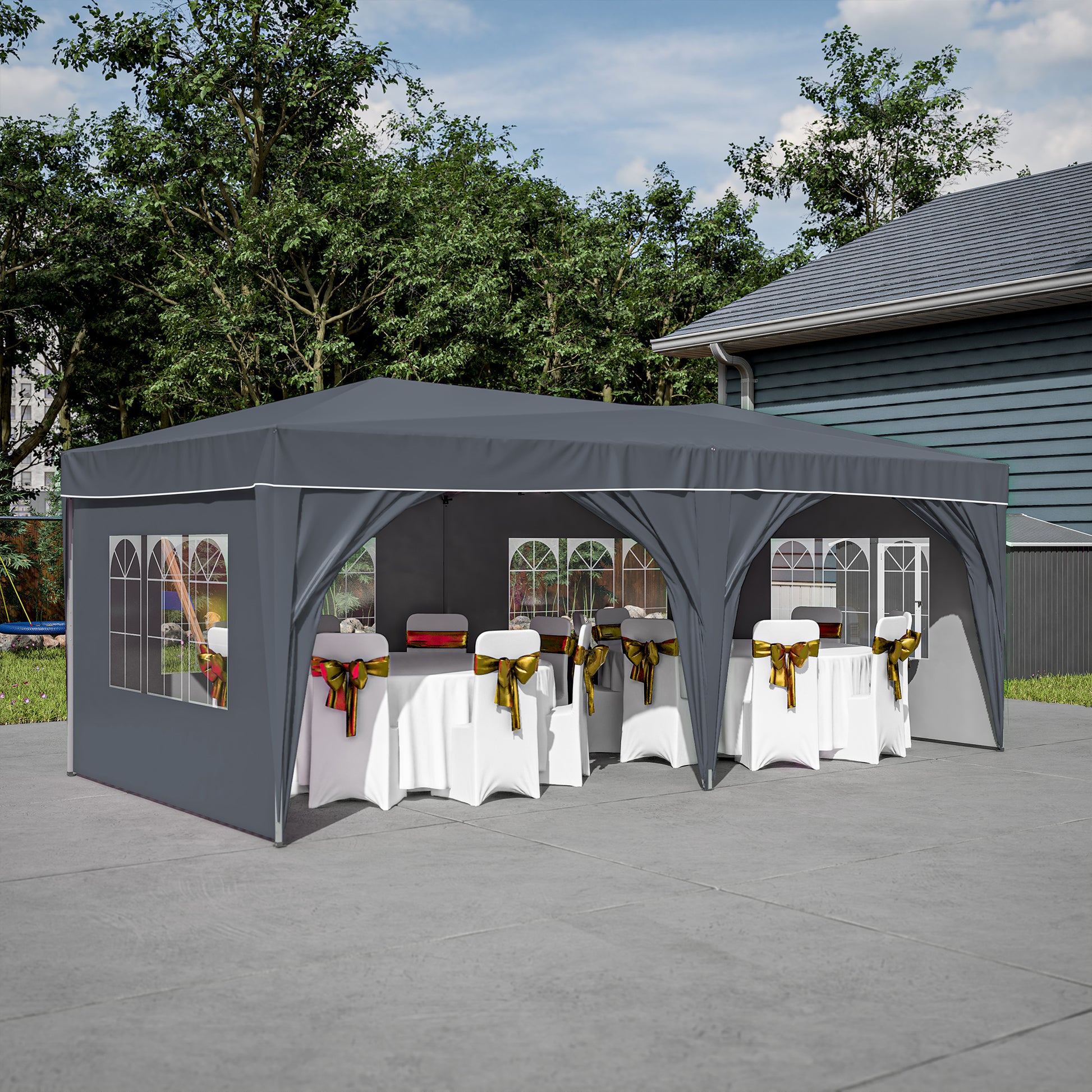 10'X20' Pop Up Canopy Tent With 6 Sidewalls, Ez Pop Up Outdoor Canopy For Parties, Waterproof Commercial Tent With 3 Adjustable Heights, Carry Bag, 6 Sand Bags, 6 Ropes And 12 Stakes, Gray Gray