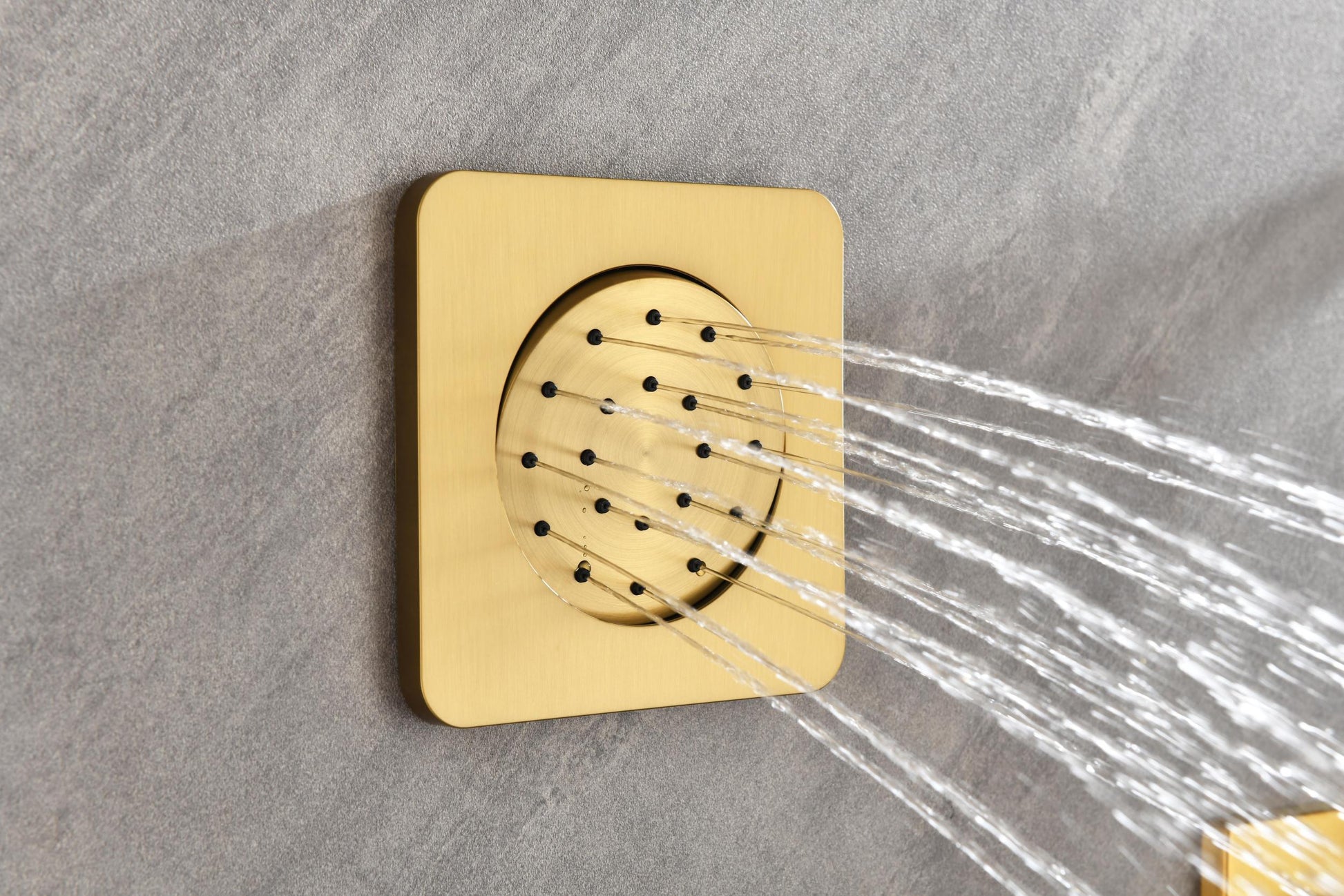 Wall Mounted Shower System In Brushed Gold With Shower Head, Handheld Shower, 3 Body Jets Brushed Gold Modern Brass Brass