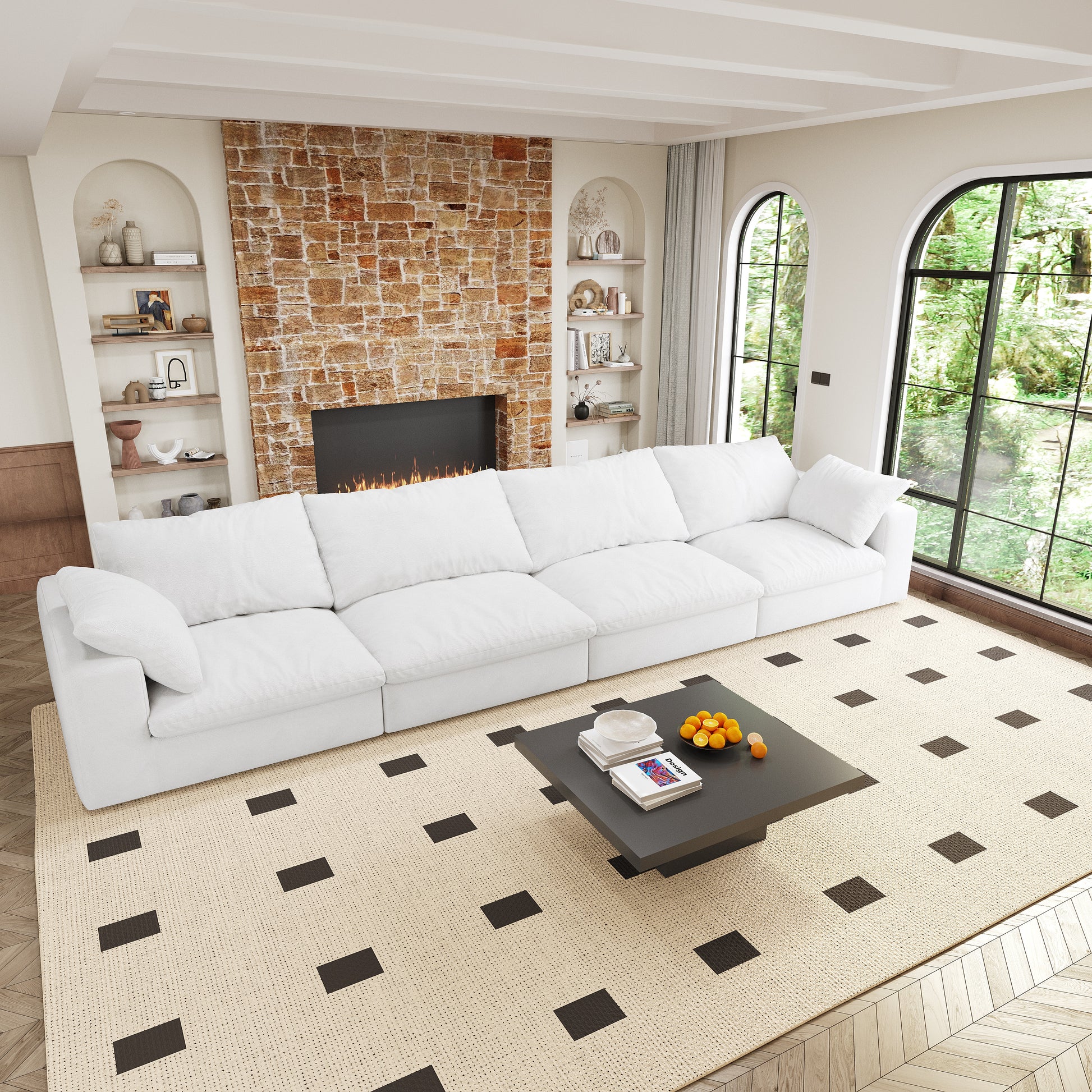Cloud Modular Sectional Sofa With Thick Cushion 160", Wide 4 Seater Minimalist Sofa Couch,Convertible Couch Deep Seat Couches For Modern Living Room Sofa Sets For Office House 4Seaters White Fabric 4 Seat
