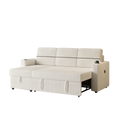 85 Inches Corduroy Sofa Bed, 3 Seater Sleeper Sofa With Storage Chaise, Square Handrail With Two Cup Holder And Usb Charge Port, Pull Out Couch For Living Room Beige Corduroy 3 Seat