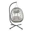 Egg Chair With Stand Indoor Outdoor Swing Chair Patio Wicker Hanging Egg Chair Hanging Basket Chair With Stand For Bedroom Living Room Balcony Gray Steel
