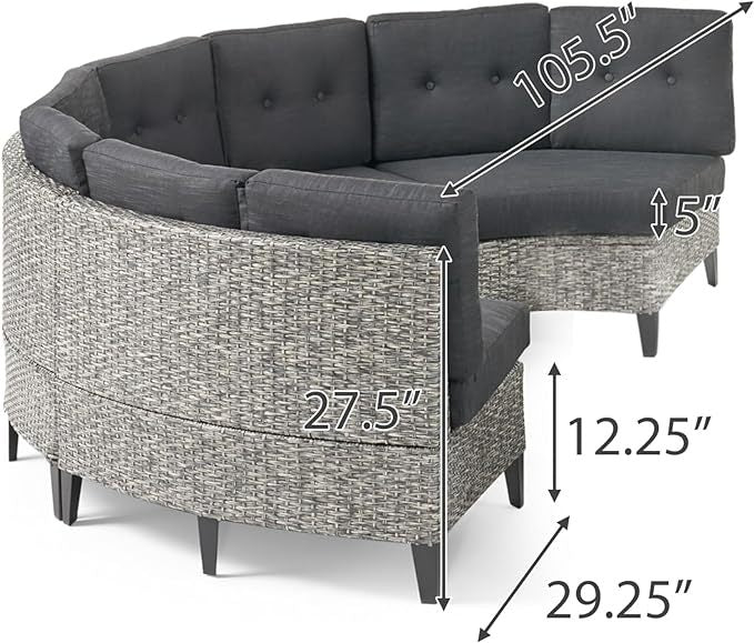 Pema Outdoor 4 Seater Sofa Black Gray Seats 4 Pe Rattan Iron Waterproof Fabric