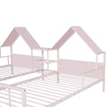 Metal Double Twin Size Platform Bed With House Shaped Headboard And A Built In Nightstand, Pink Box Spring Not Required Twin Pink Metal Metal