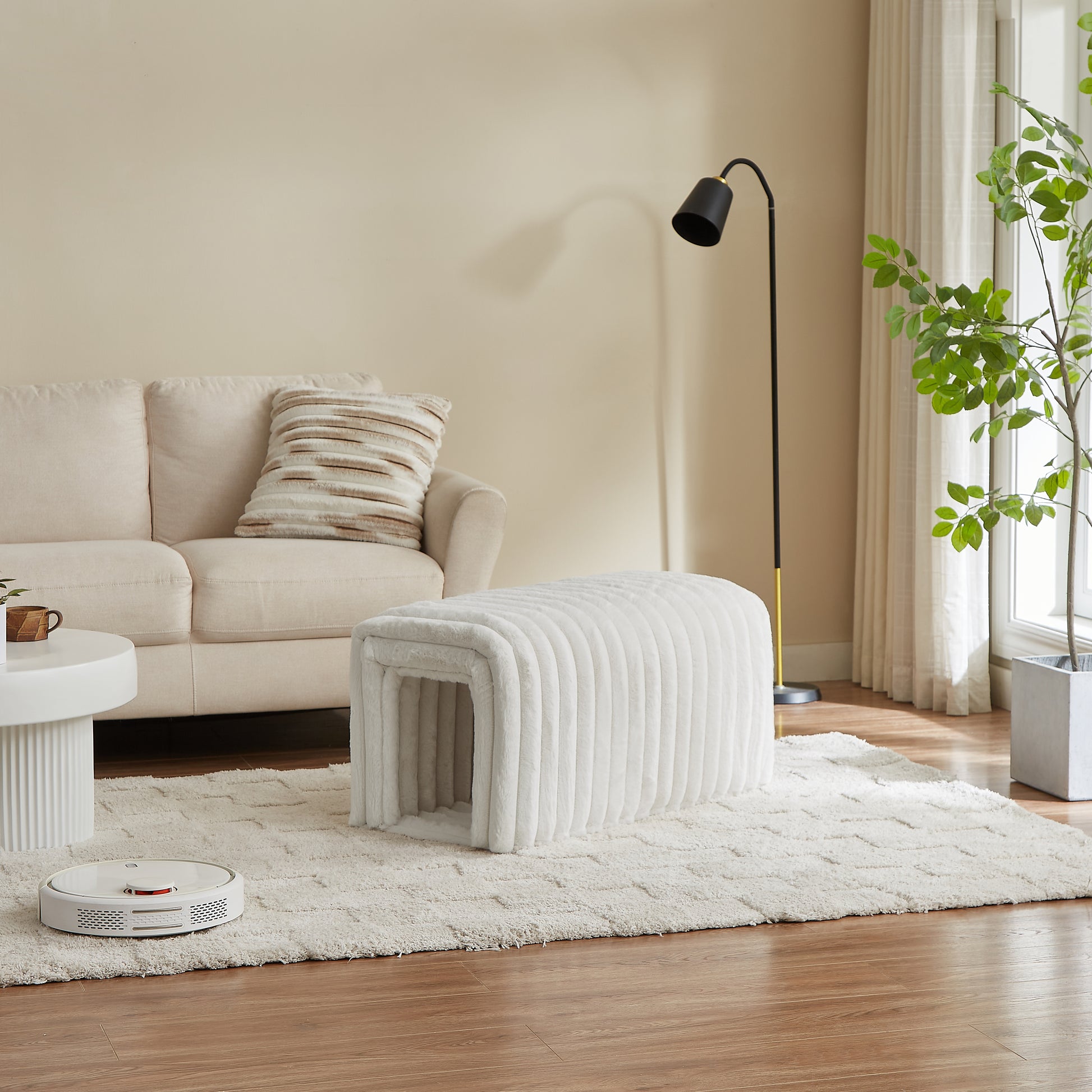 Ottoman Storage Bench Pet Supplies Corduroy Bench Cat'S Nest To Hide For The Living Room, Entryway And Bedroom Beige Corduroy