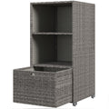 Outsunny Valet Pool Towel Rack, Waterproof Pe Plastic Rattan Wicker Storage Organizer, Indoor Outdoor Spa, And Hot Tub Accessory Storage, 2 Shelves, 1 Basket Drawer, Mixed Gray Dark Grey Rattan