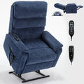 Blue Chenille Dual Motor Infinite Position Up To 350 Lbs Power Lift Recliner Chair With Power Remote, Heat Massage And Heavy Duty Motion Mechanism White Metal Primary Living Space Heavy Duty Push