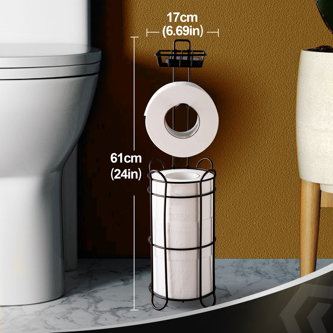 Toilet Paper Holder Holder With Shelf,Bathroom With Toilet Convenient Shelf, Holds Mega Rolls, Phone,Brown Brown Metal