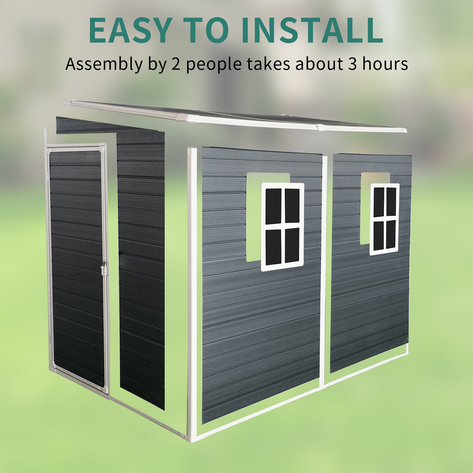 8X4Ft Outdoor Resin Garden Shed With Floor And 2 Windows, Plastic Patio Outdoor Storage Shed With Lockable Door For Garden Tools, Bicycles, Trash Cans, Dark Grey Dark Gray Garden & Outdoor Plastic