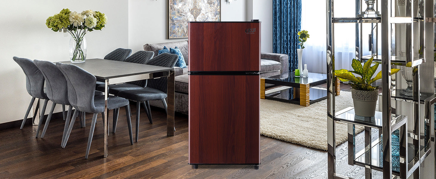 3.5Cu.Ft Compact Refrigerator Mini Fridge With Freezer, Small Refrigerator With 2 Door, 7 Level Thermostat Removable Shelves For Kitchen, Dorm, Apartment, Bar, Office, Wood Wood Kitchen Modern Abs Steel Q235