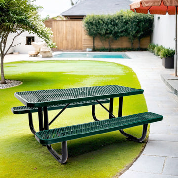 6 Ft. Rectangular Outdoor Steel Picnic Table With Umbrella Pole In Green Green Carbon Steel