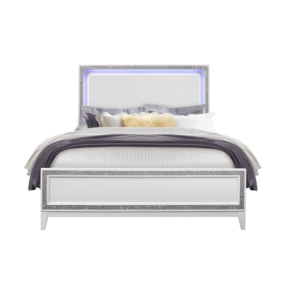 Almera Glitter White Queen Bed White Rubber Wood