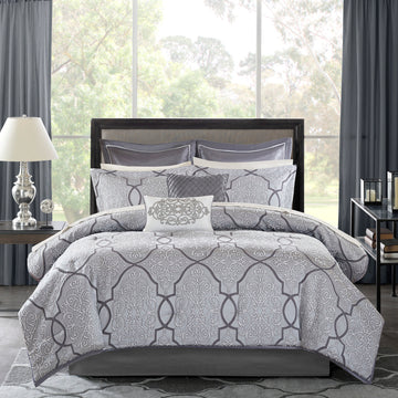 12 Piece Comforter Set With Cotton Bed Sheets Silver King King Silver Cotton